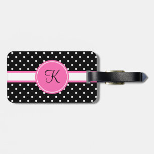 Monogram White och Black Polka Dot Mönster Bagagebricka