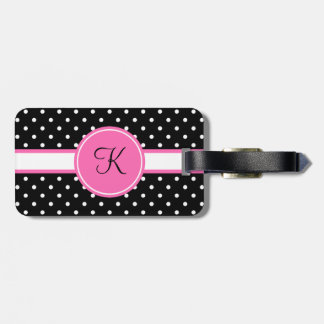 Monogram White och Black Polka Dot Mönster Bagagebricka