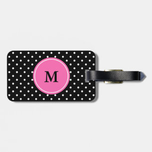 Monogram White och Black Polka Dot Mönster Bagagebricka