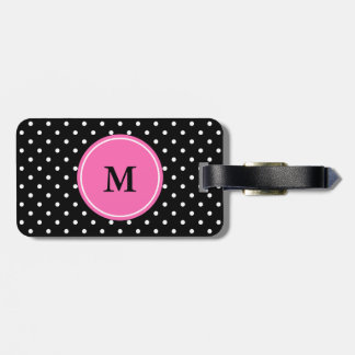 Monogram White och Black Polka Dot Mönster Bagagebricka