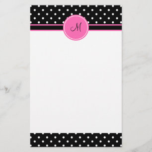 Monogram White och Black Polka Dot Mönster Brevpapper