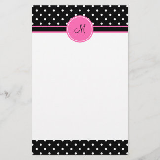 Monogram White och Black Polka Dot Mönster Brevpapper