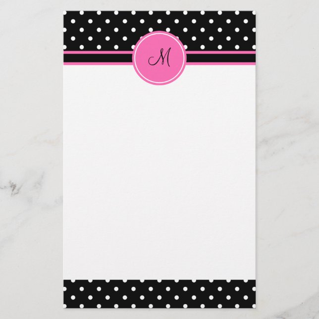 Monogram White och Black Polka Dot Mönster Brevpapper (Framsida)