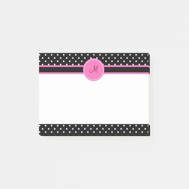 Monogram White och Black Polka Dot Mönster Post-it Block (Framsida)