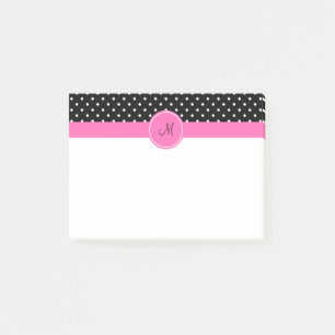 Monogram White och Black Polka Dot Mönster Post-it Block