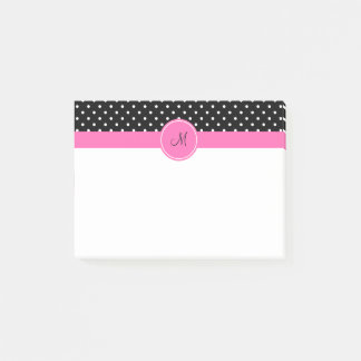 Monogram White och Black Polka Dot Mönster Post-it Block