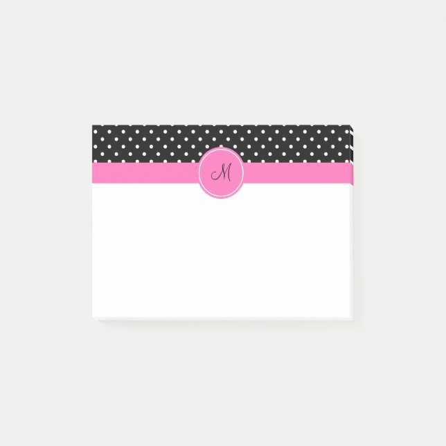 Monogram White och Black Polka Dot Mönster Post-it Block (Framsida)