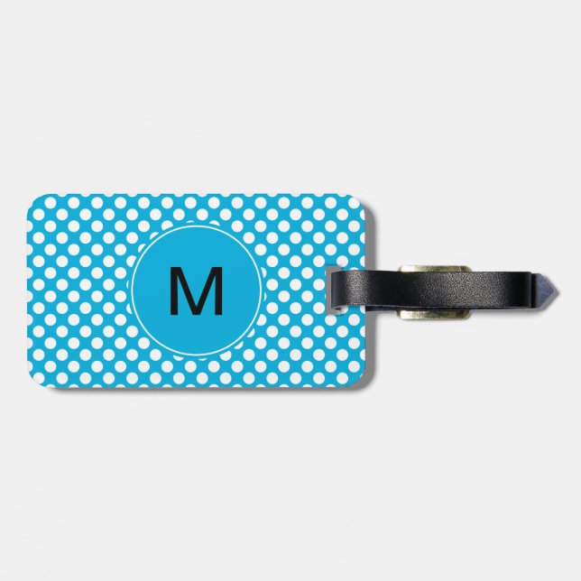 Monogram White och Blue Polka Dot Bagagebricka (Baksida Vågrät)