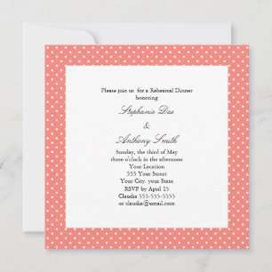 Monogram White och Coral Rosa Polka Dot Rehearsal Inbjudningar