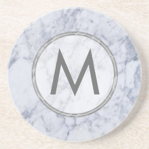 Monogram White och Grått Marble Stone Struktur Underlägg Sandsten