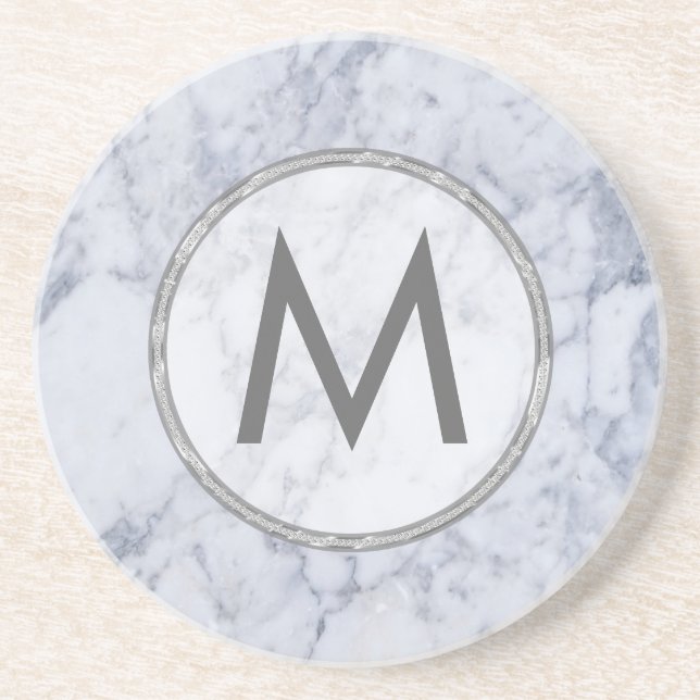 Monogram White och Grått Marble Stone Struktur Underlägg Sandsten (Framsidan)