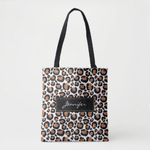Monogram White och Guld Foil Leopard Mönster Tygkasse