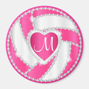 Monogram White och Shock rosa Diamond Volleyball Magnet