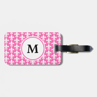 Monogram White och Shock rosa Fleur de Lis Mönster Bagagebricka