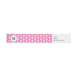 Monogram White och Shock rosa Fleur de Lis Mönster Etikettband
