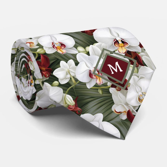 Monogram White Orchids Orchid Blommigt Flowers Slips (Rullad)