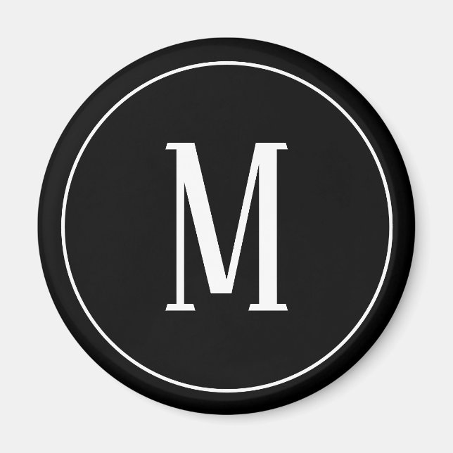 Monogram White på Black Round Magnet (Framsidan)