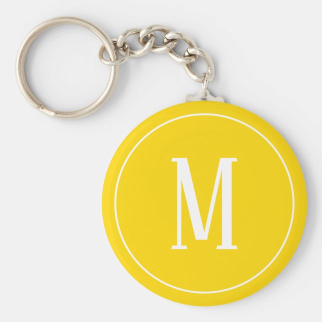 Monogram White på Golden Gult Keychain Nyckelring (Framsidan)