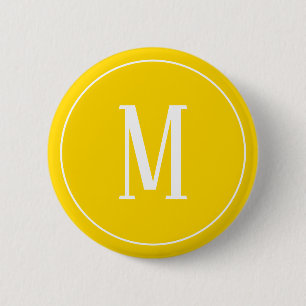 Monogram White på Golden Gult Round Button Knapp