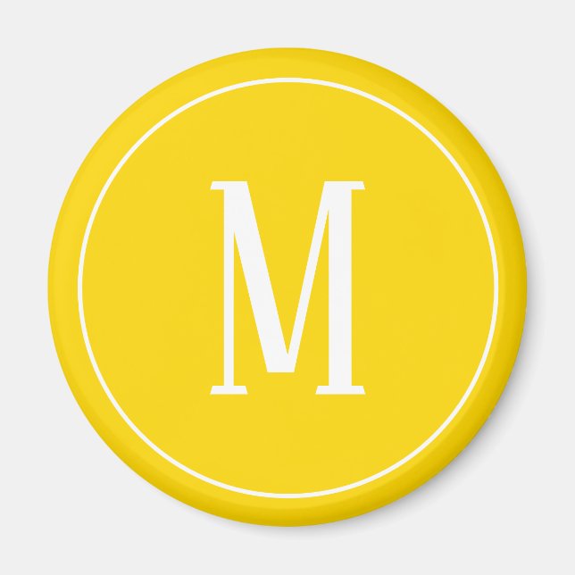 Monogram White på Golden Gult Round Magnet (Framsidan)