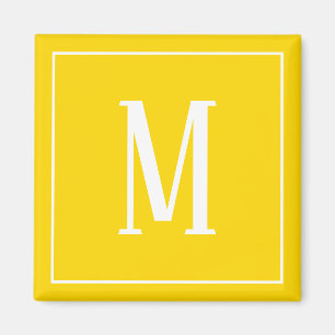 Monogram White på Golden Gult Square Magnet
