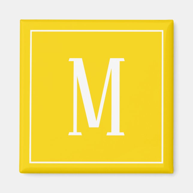 Monogram White på Golden Gult Square Magnet (Framsidan)