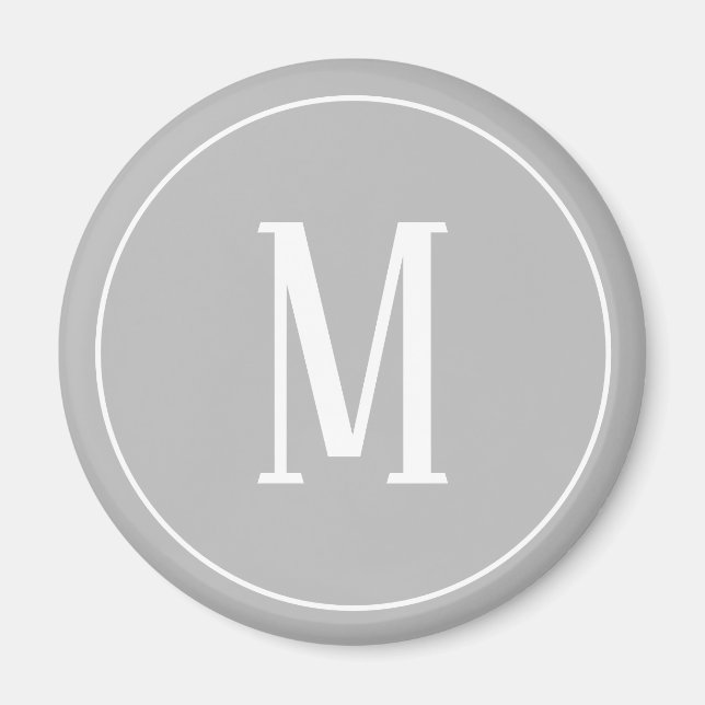 Monogram White på Grått Round Magnet (Framsidan)