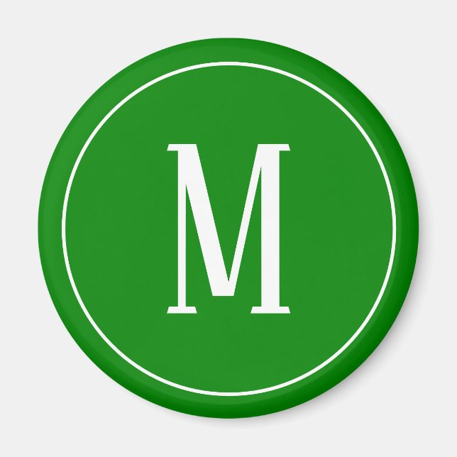 Monogram White på Grönt Round Magnet (Framsidan)