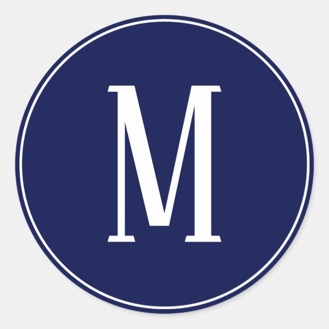 Monogram White på marinblå rund etikett (Framsida)