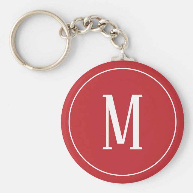Monogram White på Mörk Red Keychain Nyckelring (Framsidan)