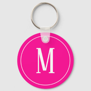 Monogram White på Shock rosa Keychain Nyckelring