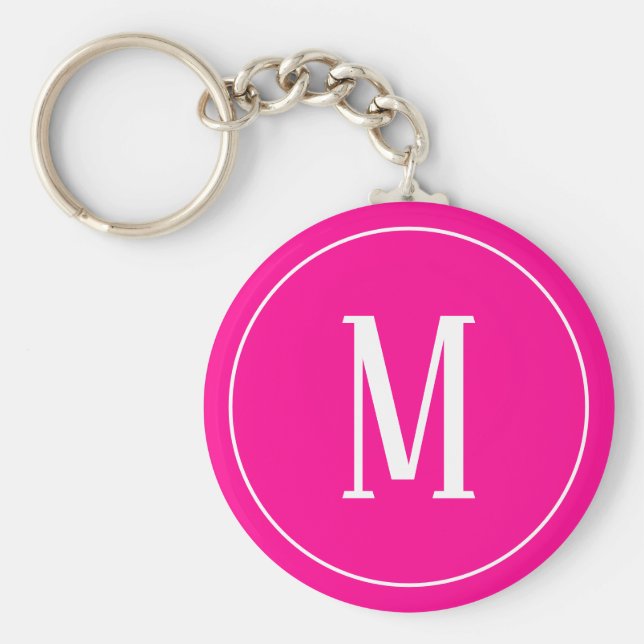 Monogram White på Shock rosa Keychain Nyckelring (Framsidan)