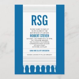 Monogram White Rand Tallit Pub Mitzvah Inbjudningar