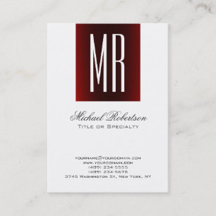 Monogram White Red Chic Calligraphy Affärskort Visitkort
