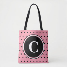 Monogram White Rosa Black Polka dots Tygkasse