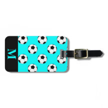 Monogram White Soccer Football Bollar, Aqua Blue