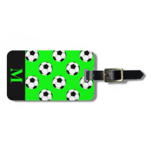Monogram White Soccer Football Bollar, Lime Green