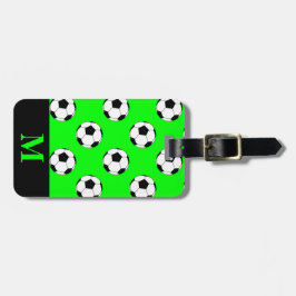 Monogram White Soccer Football Bollar, Lime Green Bagagebricka