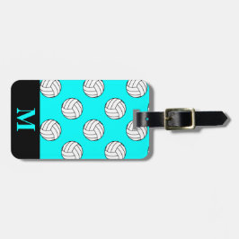 Monogram White Volleyball Bollar, Aqua Blue Bagagebricka