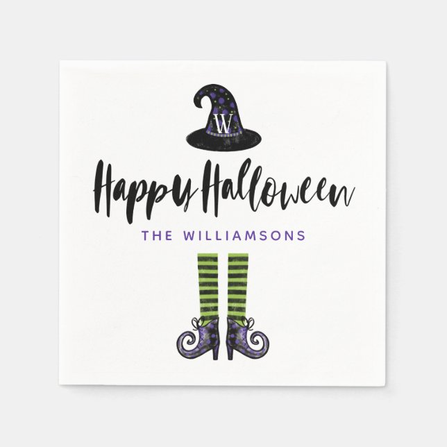 Monogram Wicked Witch Illustration Happy halloween Pappersservett (Framsidan)