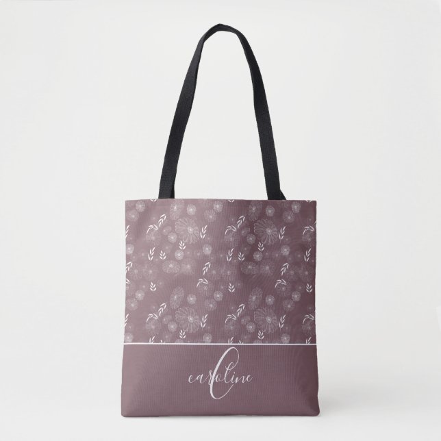 Monogram Wildblomdoodles Tote Bag Tygkasse (Framsida)