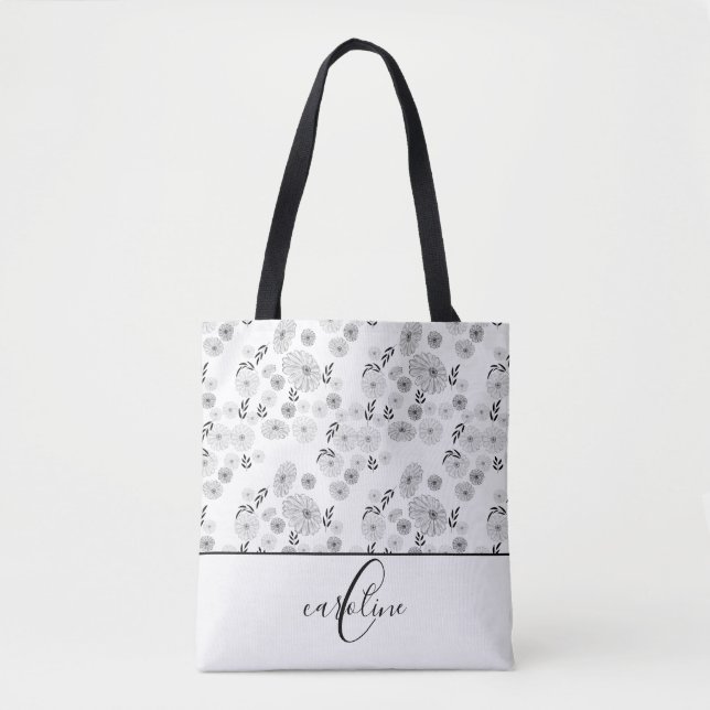 Monogram Wildblomdoodles Tote Bag Tygkasse (Framsida)