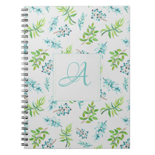 Monogram WildblommBlue Grönt Bröllop Decor Anteckningsbok