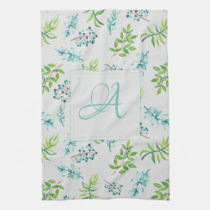 Monogram WildblommBlue Grönt Bröllop Decor Kökshandduk