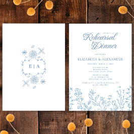 Monogram Wildflower Periwinkle Rehearsal Middag Inbjudningar