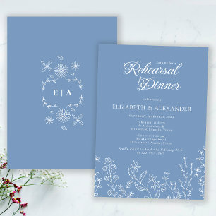 Monogram Wildflower Periwinkle Rehearsal Middag Inbjudningar