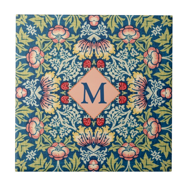 Monogram William Morris Geometric Mönster Kakelplatta (Framsidan)