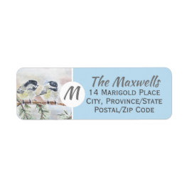 Monogram Winter Birds Scene-Returetiketter Returadress Etikett