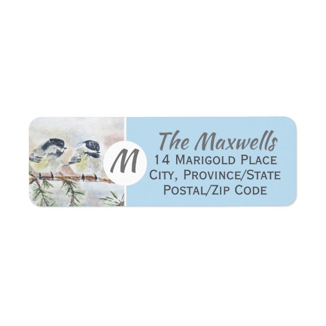 Monogram Winter Birds Scene-Returetiketter Returadress Etikett (Framsidan)