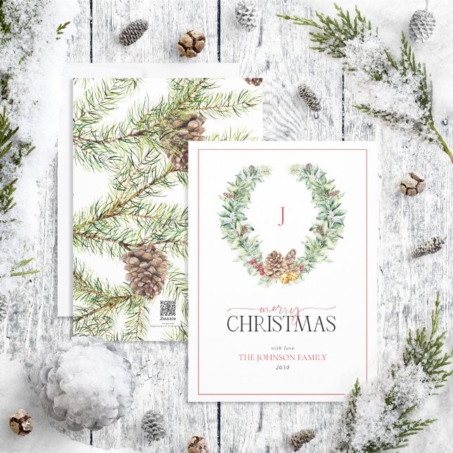 Monogram Winter Cone Berry Wandan God jul Julkort (Skapare uppladdad)